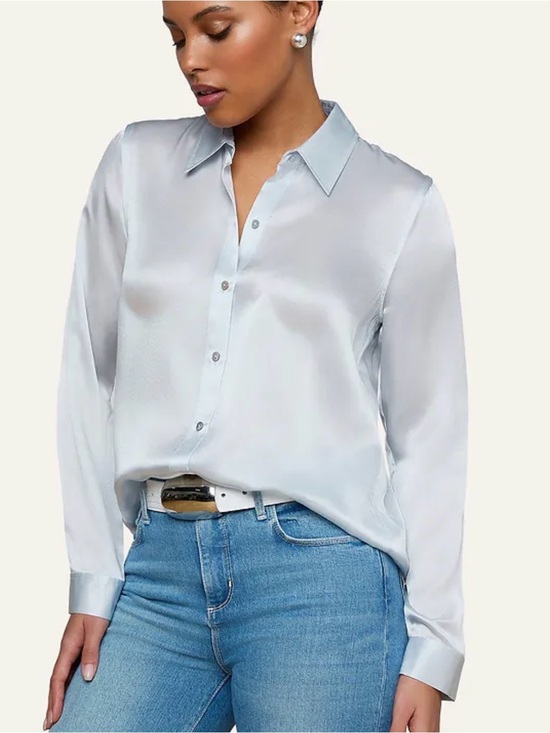 L'AGENCE Tops - L’Agence Light Blue Satin Button-Up Shirt